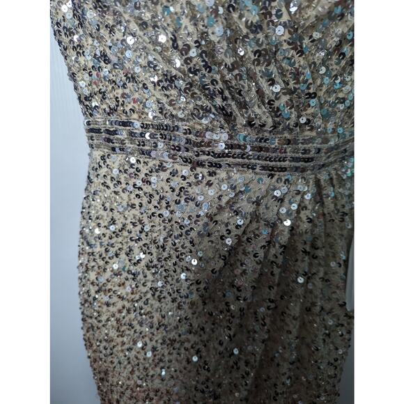 Mac Duggal 5489 Ombre Sequin Formal Gown Nude Silver Slit Evening Dress 6 NWT - Picture 10 of 15